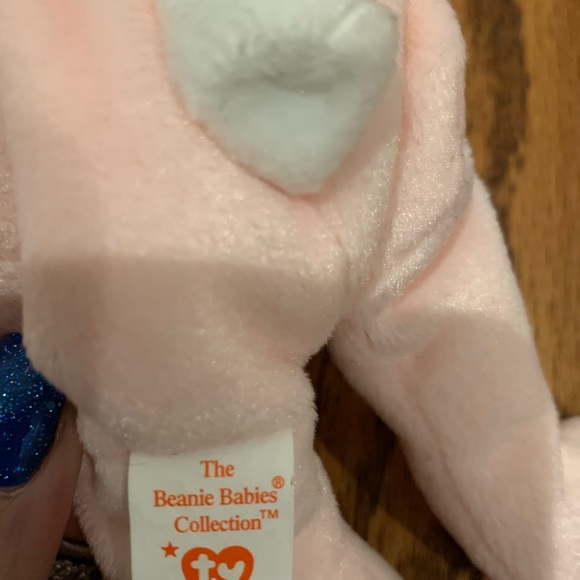 TY Beanie Baby *“Hoppity”.RETIRED *.All pale pink with white tail.Tag is bent. - Picture 3 of 5
